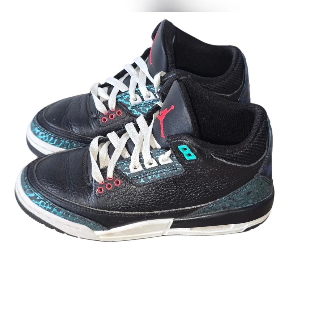 Nike Air Jordan 3 Retro 3 (GS) Youth Black Hyper Jade Red Sneaker Shoes Size 4Y